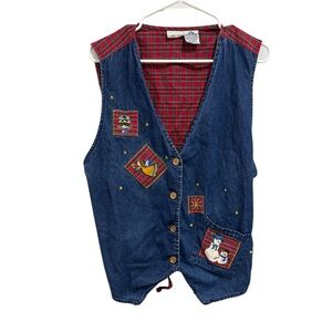Vintage Cabin Creek Women's Christmas Vest Lightweight Denim Plaid Women’s 22W